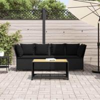 Tuinbank met kussens poly rattan zwart - thumbnail