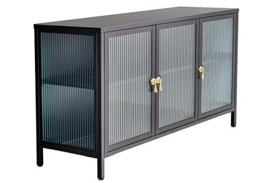 Modern dressoir AMSTERDAM 105cm Zwart Goud Geruite Glazen Metalen Vitrinekast - 43534