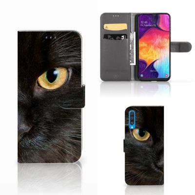 Samsung Galaxy A50 | Telefoonhoesje | Met pasjeshouder | Zwarte Kat