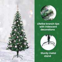 VidaXL Kunstmatig voorverlicht kerstboom groen 150 cm pvc en metaal - thumbnail
