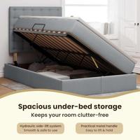 Opbergbed met LED met matras Lichtgrijs 120 x 190 cm Polyester - thumbnail