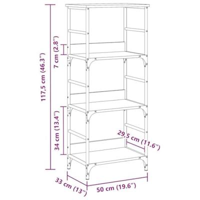 Boekenkast 50x33x117,5 cm bewerkt hout oud houtkleurig