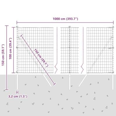 VidaXL Hek met paal zilver 1 x 10 m staal en pvc