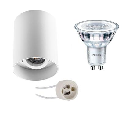 Opbouwspot Set - Pragmi Luxina Pro - GU10 Fitting - Opbouw Rond - Mat Wit - Verdiept - Kantelbaar - Ø90mm - Philips - CorePro 827 36D - 3W - Warm Wit 2700K - Dimbaar