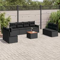 9-delige Loungeset met kussens poly rattan zwart - thumbnail