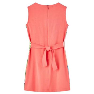 Kinderjurk tropisch tafereel en dierenprint 104 koraalkleurig