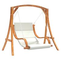 Schommelstoel met kussen massief vurenhout met teakafwerking - thumbnail