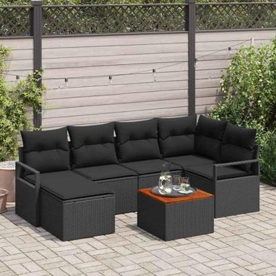 Tuinbankenset met opslag 7 pcs Zwart poly rattan