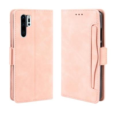 Portemonnee stijl huid voelen kalf patroon lederen draagtas voor Huawei P30 Pro met aparte kaartsleuf (roze)