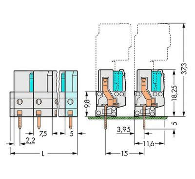 WAGO 722-736 Female behuizing (board) 722 Totaal aantal polen: 6 Rastermaat: 7.50 mm Inhoud: 50 stuk(s)