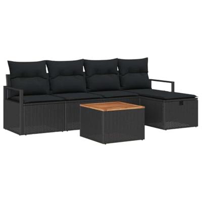 Tuinbankenset met kussen met opslag 6 pcs Zwart poly rattan