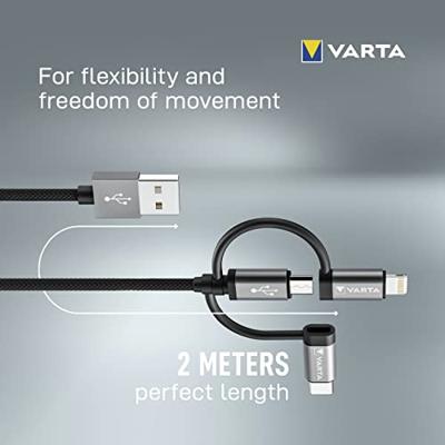 Varta 57937101111 USB-kabel USB-A stekker, USB-micro-B stekker, USB-C stekker, Apple Lightning stekker 2.00 m Meerdere kleuren Varta 57937101111 USB-kabel USB-A stekker, USB-micro-B stekker, USB-C stekker, Apple Lightning stekker 2.00 m Meerdere kleuren
