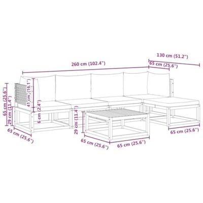 6-delige Loungeset met kussens massief acaciahout