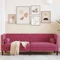 Driezitsbank Chesterfield-stijl met bolsters fluweel wijnrood - thumbnail