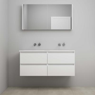 On-Line Badkamermeubelset - 120 cm - Voorgemonteerd - Acryl Wastafel - Kraangat naar Keuze - Spiegelkast - Hoogglans Wit