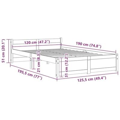 Bedframe massief hout wit 120x190 cm