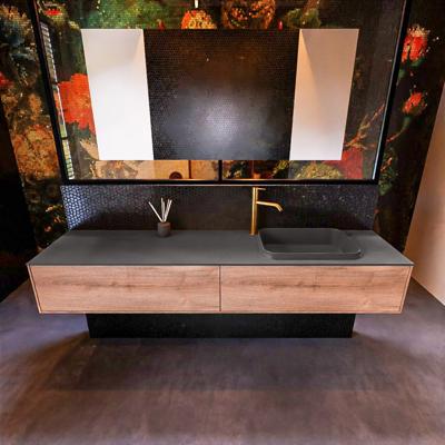 Badkamermeubelset Mondiaz Erin 200 cm met 2 Lades met RIDGE Wastafel Rechts Dark grey met 1 kraangat Greeploos Mat Washed Oak