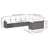 9-delige Loungeset met kussens poly rattan beige - thumbnail