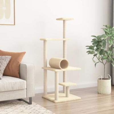 Kattenmeubel met sisal krabpalen 136 cm crmekleurig - thumbnail