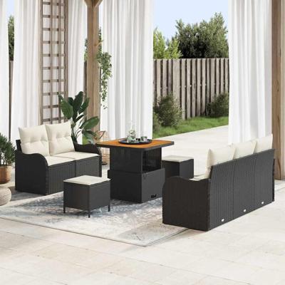 Tuinbankenset met kussen 8 pcs Zwart poly rattan