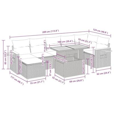 8-delige Loungeset met kussens poly rattan acacia beige