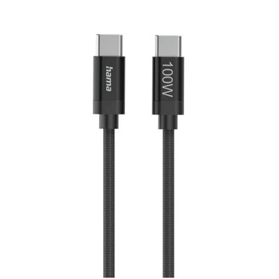 Hama Fabric USB-C - USB-C 100W 1.5 m nylon Oplader Zwart Hama Fabric USB-C - USB-C 100W 1.5 m nylon Oplader Zwart
