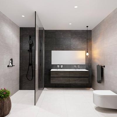 Badkamermeubel Solid Surface BWS Oslo 200x46 cm Wood Dark Brown Wasbak Dubbel (0 kraangaten, 4 lades)