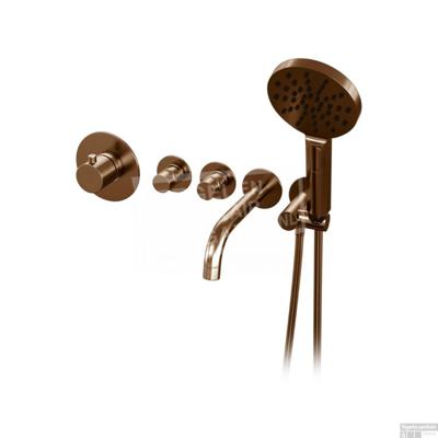 Brauer Copper Edition Thermostatische Inbouw Badkraan Uitloop - 3 stand - Doucheslang - Wandaansluitbocht - Handdouche - Koper Geborsteld Pvd