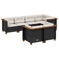7-delige Loungeset met kussens poly rattan zwart - thumbnail