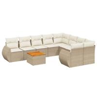 9-delige Loungeset met kussens poly rattan beige - thumbnail