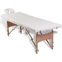 VidaXL Inklapbare massagetafel 4 zones met houten frame (creme) - thumbnail