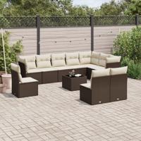 11-delige Loungeset met kussens poly rattan bruin - thumbnail