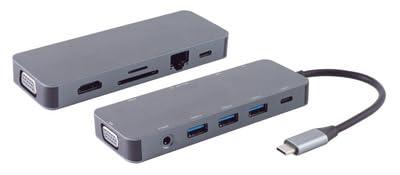 SHIVERPEAKS® Basic-S-USB-dock USB-C multiport dockingstation, 11-in-1, HDMI, VGA, PD, hub, SD, LAN, AUX