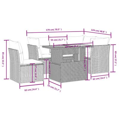 5-delige Loungeset met kussens poly rattan beige - thumbnail