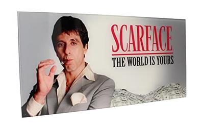 Scarface Glass Poster The World Is Yours (Grey Background) 60 x 30 cm