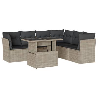 7-delige Loungeset met kussens poly rattan lichtgrijs