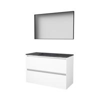 Basic-Line Framed 46 Badkamermeubelset - 100 x 46 cm - Greeploos - 2 Lades - Hardstenen Wastafel - Zonder Kraangat - Spiegel met Zwart Aluminium Frame - Ice White - thumbnail
