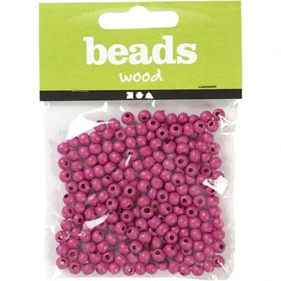 Creativ Company Houten kralen, d 5 mm, gatgrootte 1,5 mm, ca. 150 stuk, roze, 150 stuk, 6 gr/ 1 doos