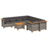 9-delige Loungeset met kussens poly rattan grijs - thumbnail