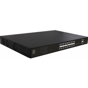 LevelOne GEP-2021 Netwerkswitch Gigabit Ethernet/270W 20xPoE Outputs/ (10/100/1000) / Power Over Ethernet (PoE) 1U/2 x Gigabit RJ45, 2 x Gigabit SFP, 802.3at/af PoE, 270W/zwart