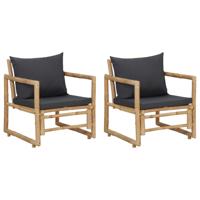 Tuinstoelen met kussens 2 st bamboe - thumbnail