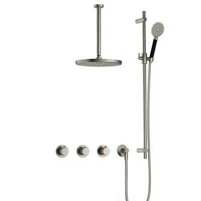 Hotbath Cobber X - CX7067 - Inbouw Regendoucheset - Geborsteld Nikkel - 2 Stopkranen - Thermostatisch - Plafondbuis 30 cm - Hoofddouche 300 mm - Ronde Handdouche 3 Standen - Glijstang 900 mm - met M106 - Waterbesparend