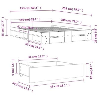 Bedframe met lades bewerkt hout betongrijs 150x200 cm