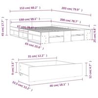 Bedframe met lades bewerkt hout betongrijs 150x200 cm - thumbnail