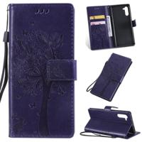 Boom & kat patroon gedrukt afdrukken horizontale Flip PU lederen draagtas met houder & kaartsleuven & portemonnee & Lanyard voor Galaxy Note10 (paars) - thumbnail