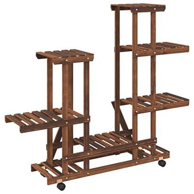 VidaXL Plantenstandaard met wielen 95x25x101 cm massief vurenhout