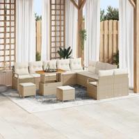Tuinbankenset met kussen 13 pcs Beige poly rattan - thumbnail