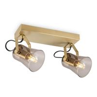 Industriële Plafondspots - messing - Met 2 E14 Fitting - Metaal en Glas Spotlights - 27 x 18 x 18.5cm - Voor woonkamer en slaapkamer - Lichtbron niet inbegrepen - thumbnail