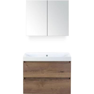 Maxx XL Badmeubelset 80 cm - Tabacco - Wastafel Just Zonder Kraangat met Spiegelkast