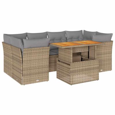 7-delige Loungeset met kussens poly rattan beige